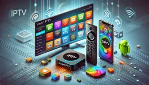 Visualisatie van toekomstige IPTV functies zoals spraakbediening en multi-device sync.